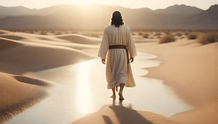pngtree-back-view-of-jesus-walking-toward-the-sunlight-on-desert-water-image_15517836 (1)